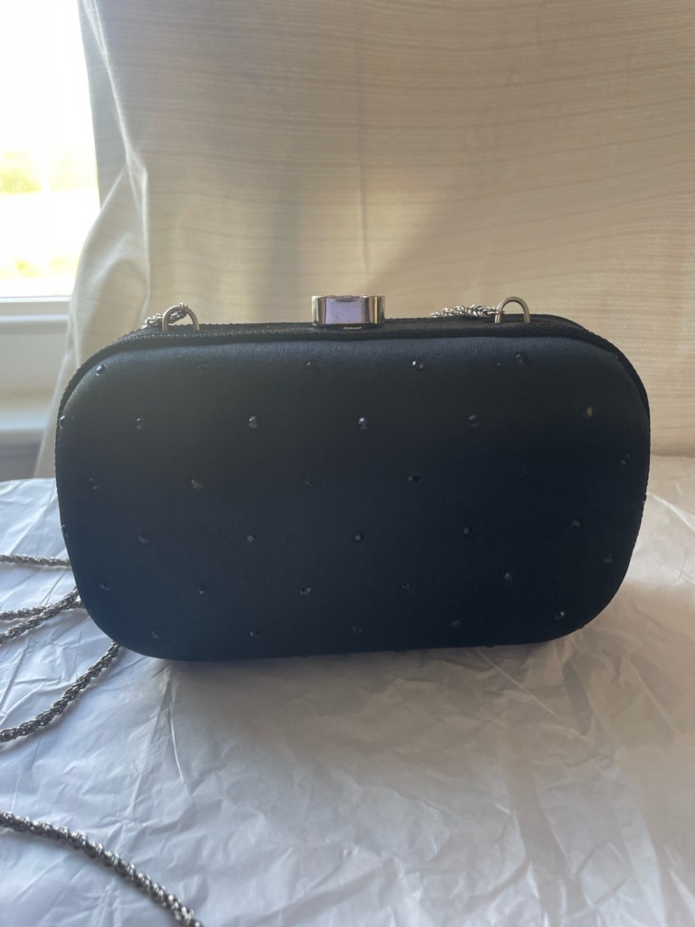 Bally Clutch Bag Made in Italy Silver Chain Strap Crystal Rhinestones - Picture 4 of 11